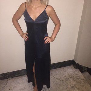 Zara navy midnight blue satin dress - Large